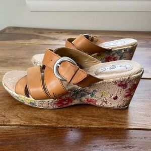 B.O.C. Women’s Size 7 Floral Leather and Cork Wedge Heels Sandals y2k